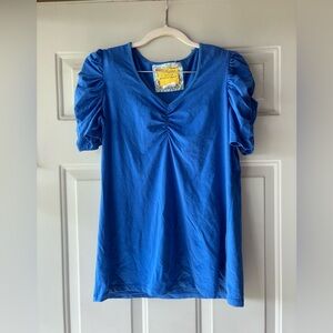 Bella Bird blue puff sleeve ruched top size M